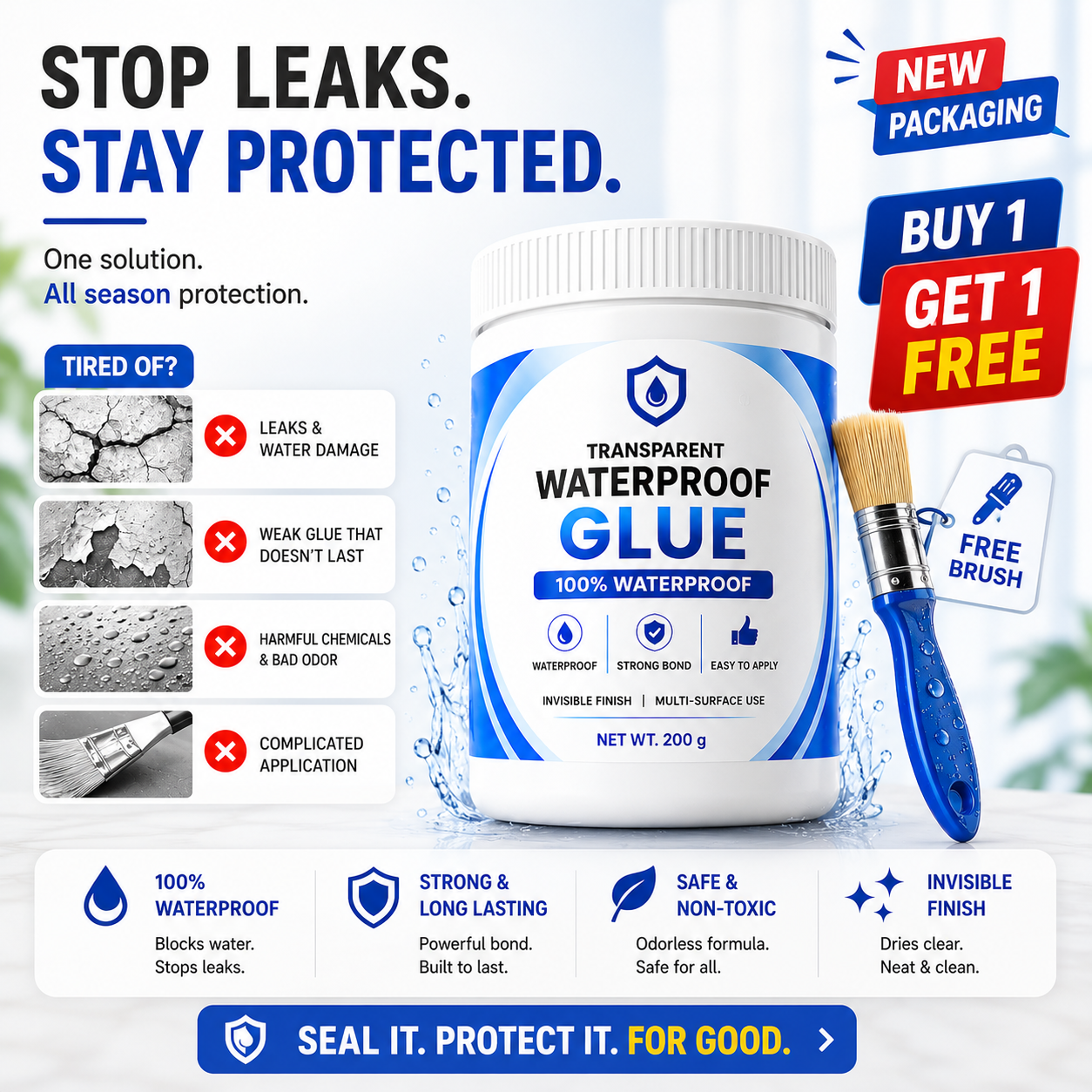 💧Buy 1 Get 1 FREE – Transparent Waterproof Glue + Free Brush!🔥