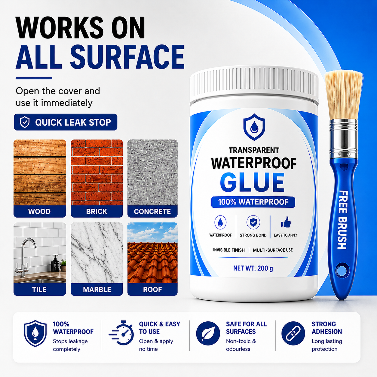 💧Buy 1 Get 1 FREE – Transparent Waterproof Glue + Free Brush!🔥